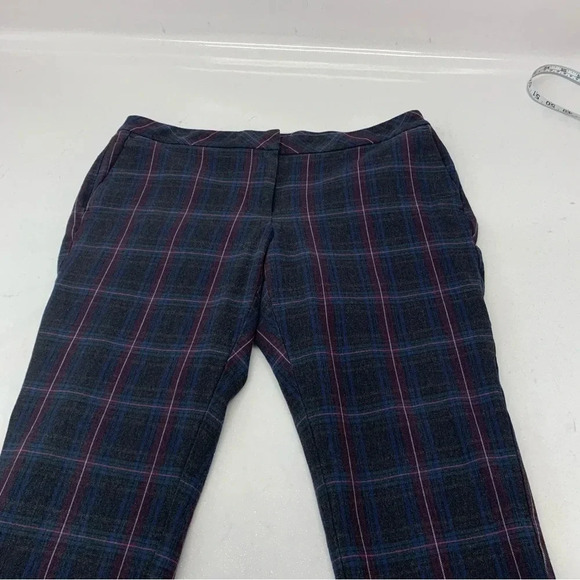 J Jill Bi Stretch Plaid Pants 12 Petite  Crop Blue Pockets Front Zip Preppy Work - Picture 5 of 11